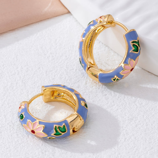 1 Pair Fashion Exquisite Enamel Round Earrings For Women, Daily Commute Wear