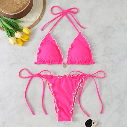 Two-Piece Halter Neck Push-Up Lace Bikini Swimsuit