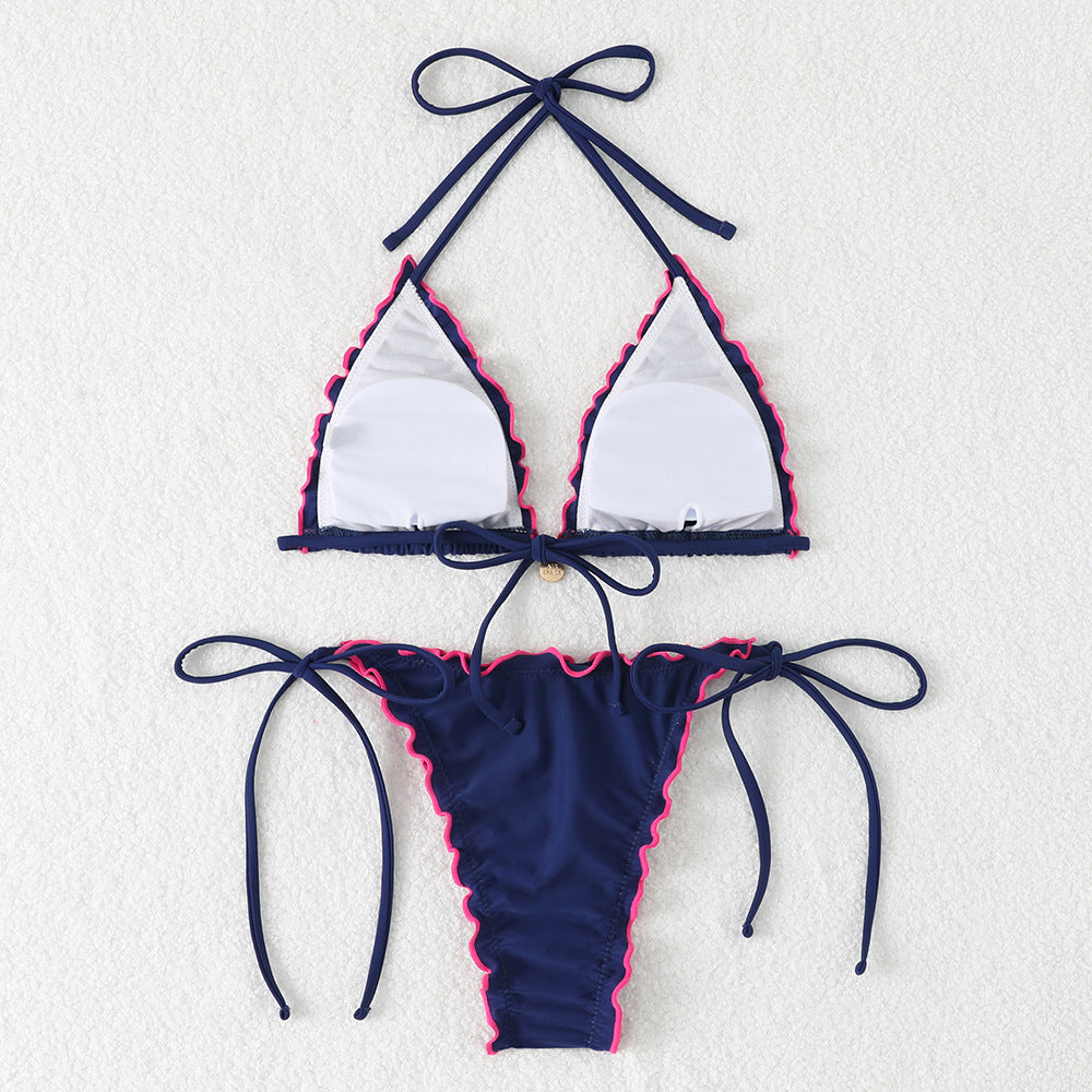 Two-Piece Halter Neck Push-Up Lace Bikini Swimsuit