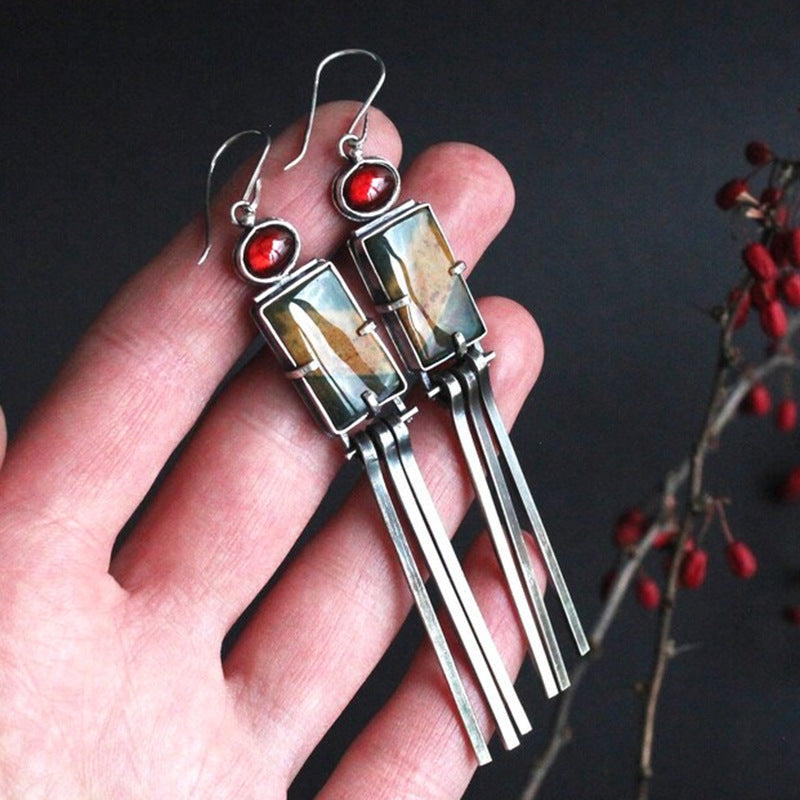 Geometric Enamel Long-rod Earrings European And American Style