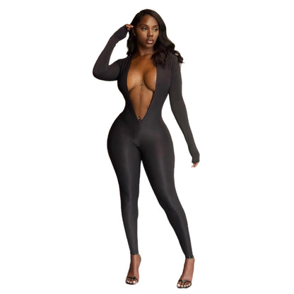 Fashionable Figure-hugging Sexy Stretchy Solid-color Jumpsuit