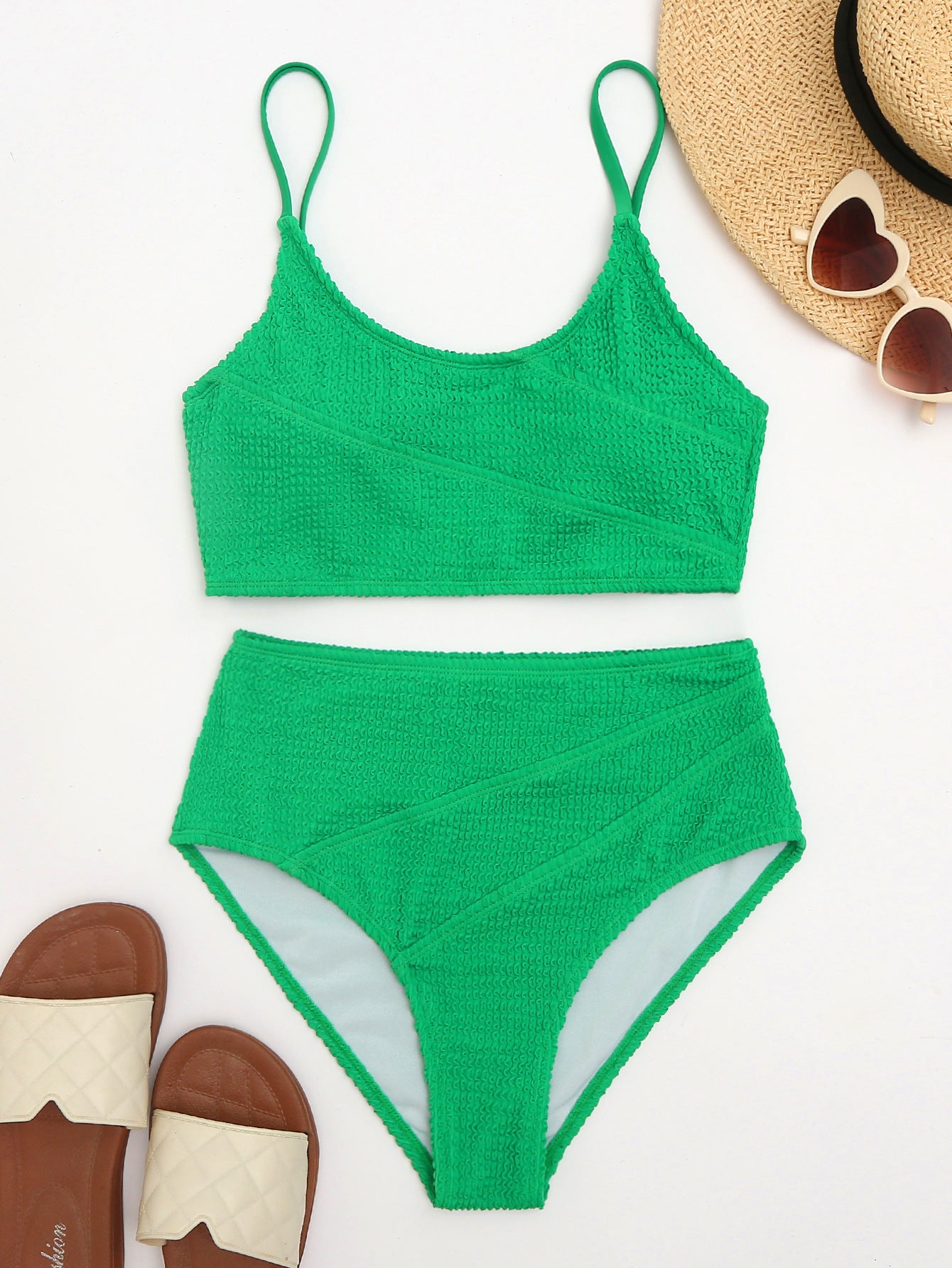 Solid Color Snake Cloth High Waist Bikini Swimsuit