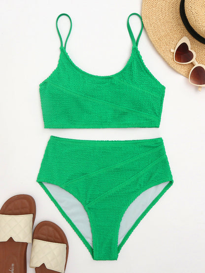 Solid Color Snake Cloth High Waist Bikini Swimsuit