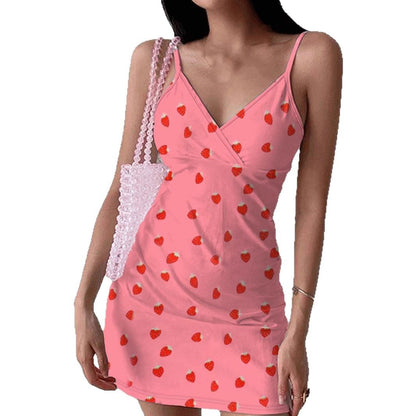 Women's Strawberry Print Strapless Dress