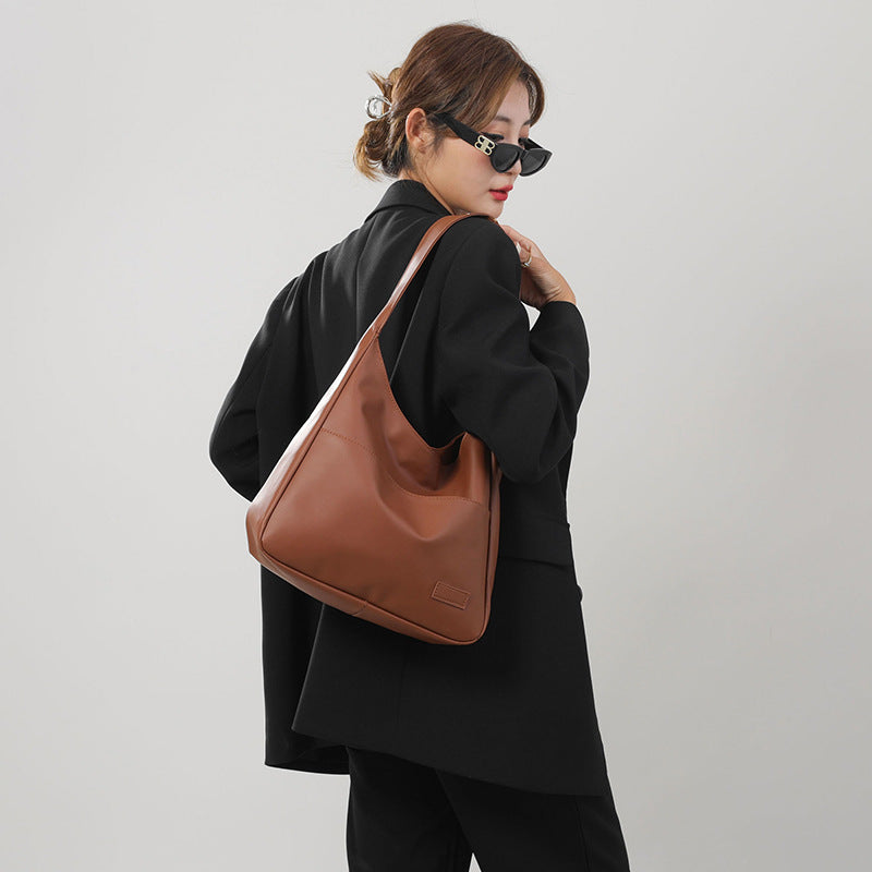Large-Capacity Retro Solid-Color Textured Simple Casual Tote Bag