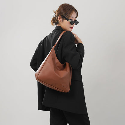 Large-Capacity Retro Solid-Color Textured Simple Casual Tote Bag