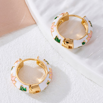 1 Pair Fashion Exquisite Enamel Round Earrings For Women, Daily Commute Wear