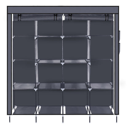 67 Inch Clothes Closet Portable Wardrobe Clothes Storage Rack 12 Shelves 4 Side Pockets Gray