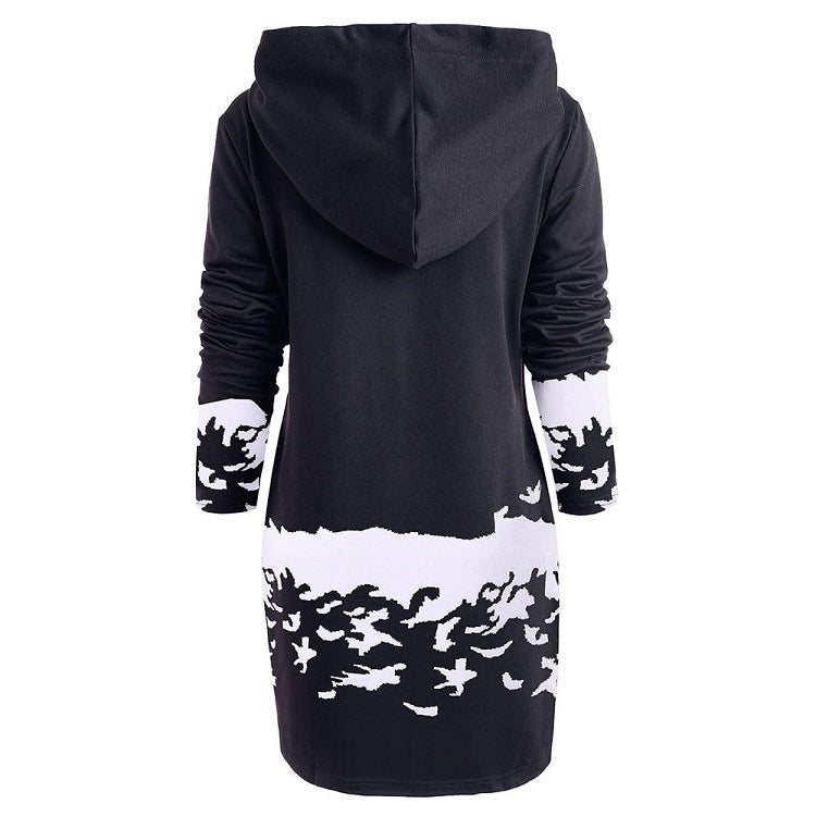 Women's Casual Positioning Print Long Sleeve Long Style Hoodie