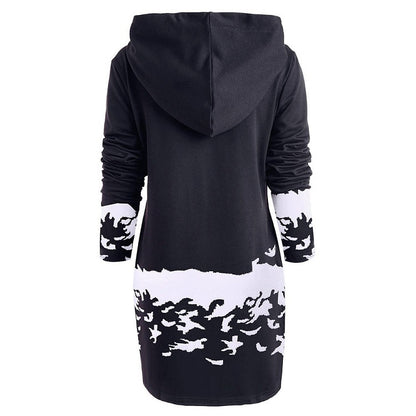 Women's Casual Positioning Print Long Sleeve Long Style Hoodie