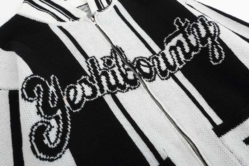 Men's Knit Cardigan High Street Retro Contrast Stripe Jacket