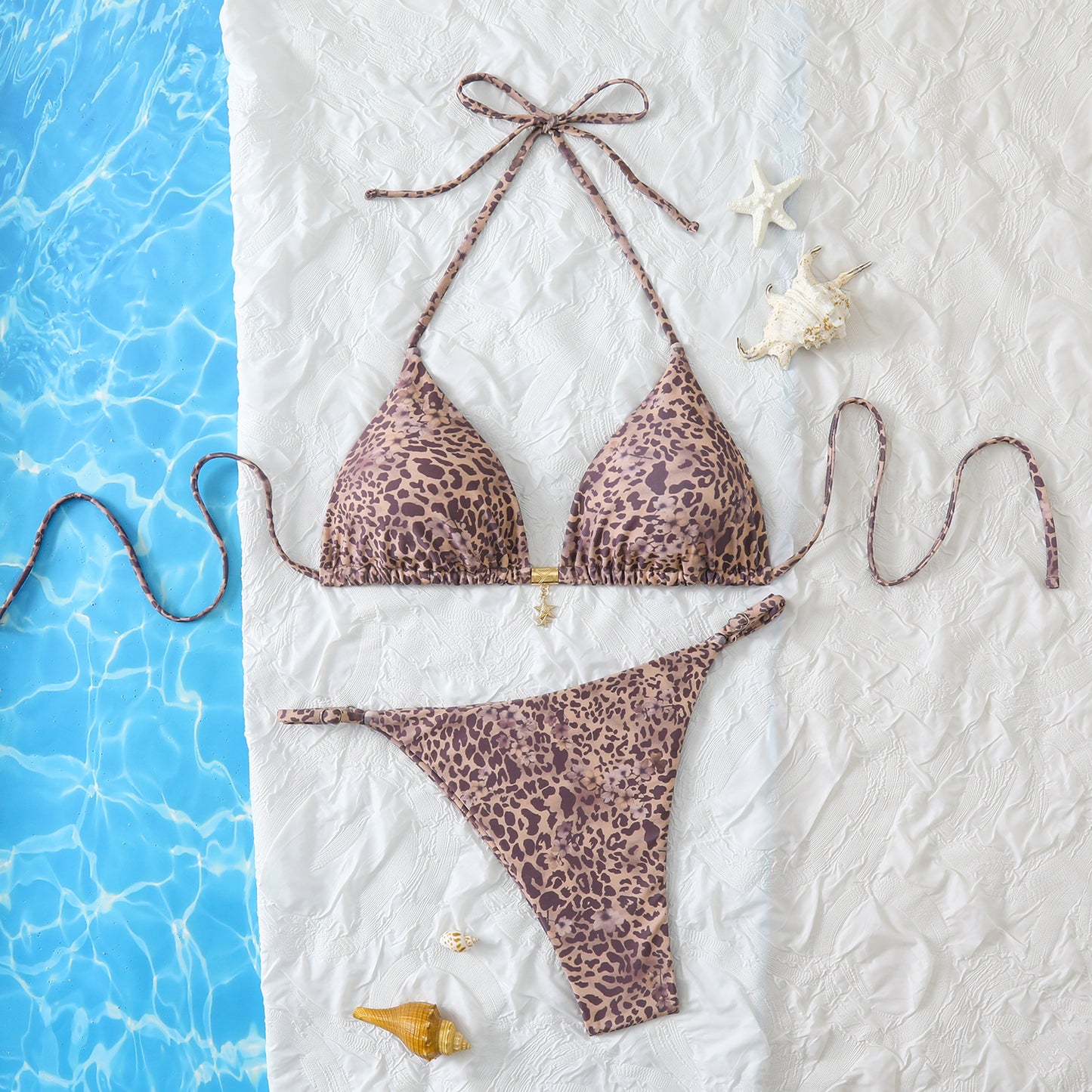 Lace-up Halter Two-piece Bikini Split Swimsuit
