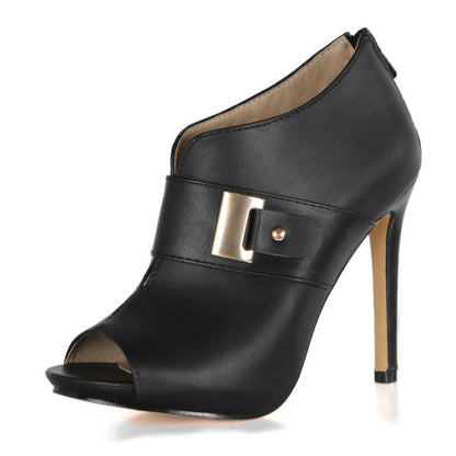 Fish-mouth Peep-toe Metal-buckle Back-zip Stiletto Fashion Sandals