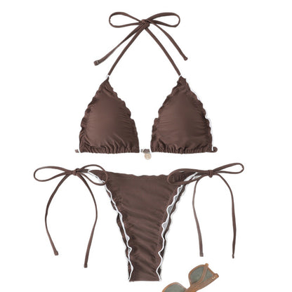 Two-Piece Halter Neck Push-Up Lace Bikini Swimsuit