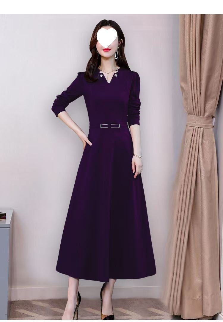 Elegant Casual Artistic Retro Mid-Length Long-Sleeve Dress