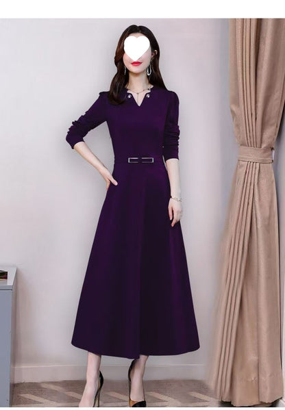 Elegant Casual Artistic Retro Mid-Length Long-Sleeve Dress