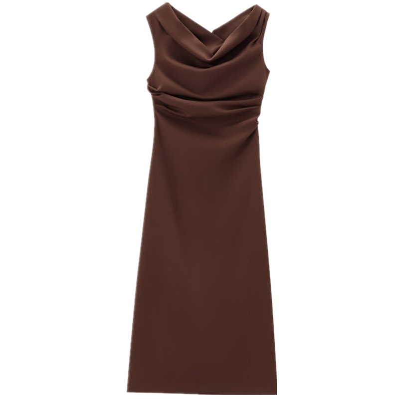 Off-shoulder Collar Off-shoulder Back Slit Draping Effect Slim Fit Long Dress