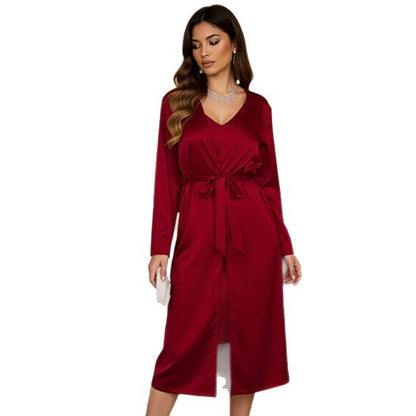 Sexy Womens SpringSummer Loose Slip Dress Bathrobe Loungewear Fashionable Long Nightgown Set
