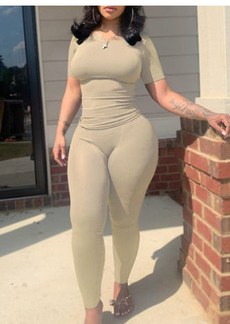 Cross-border Sexy Casual Outer Elastic Rib Tight Sports Two-piece Set