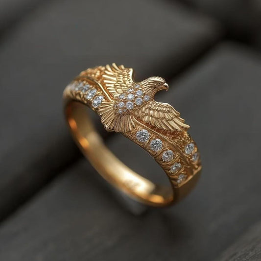 European And American-style Golden Eagle-wing Ring, Minimalist And Versatile