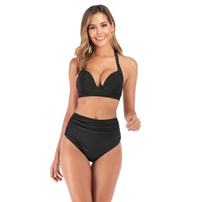 Printed high waist split swimsuit