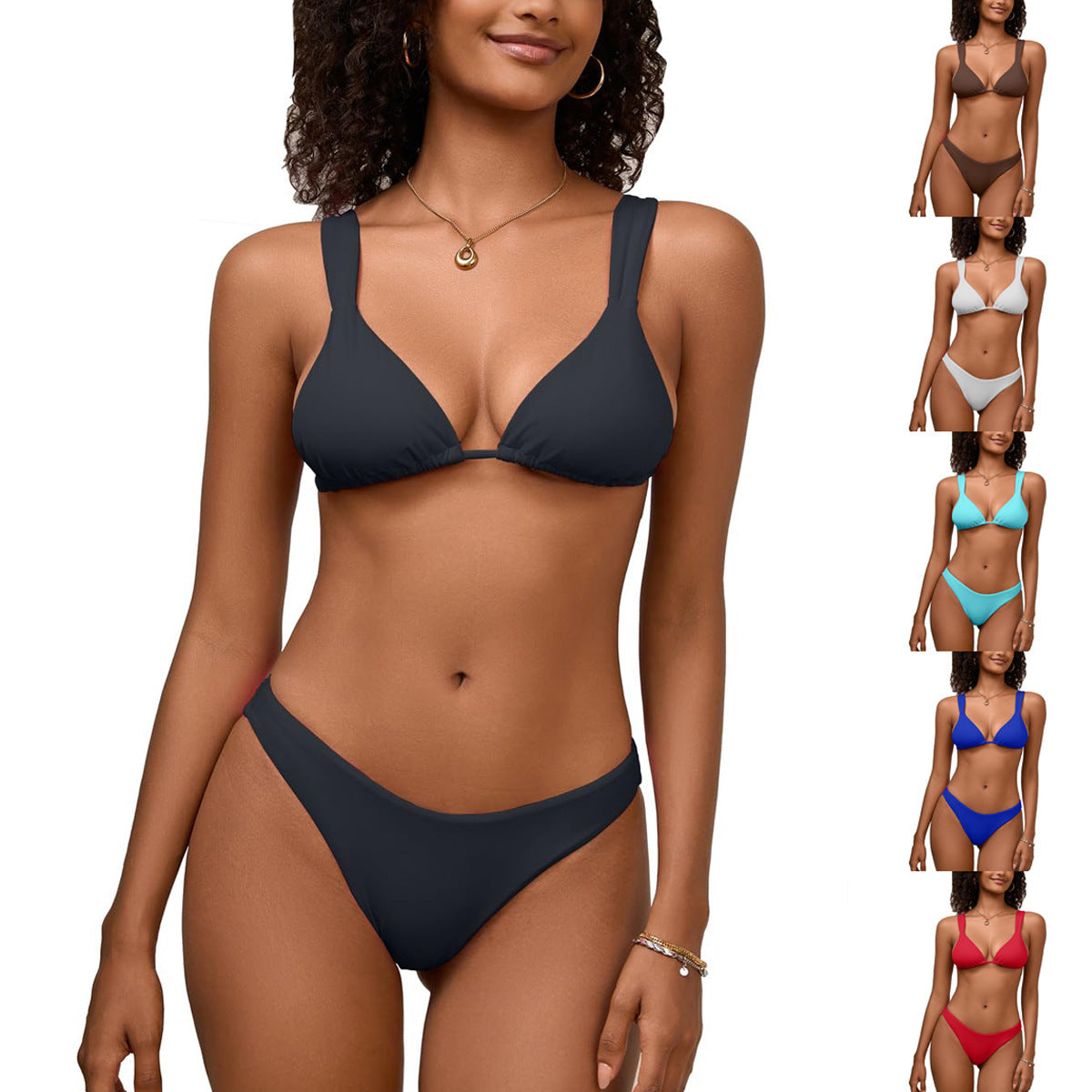 Solid Color Lace-up Bikini Swimsuit For Women
