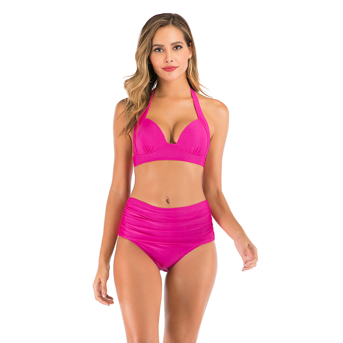 Printed high waist split swimsuit
