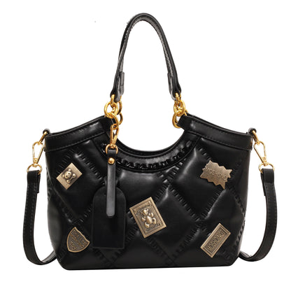 Rarely Seen Diamond-pattern Badge Shoulder Crossbody Bag