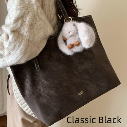 Coffee-Colored Commuter Tote Shoulder Bag With Large Capacity