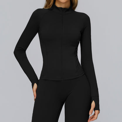 Brushed Yoga Jacket Long-sleeved Zipper Pocket Tight Top