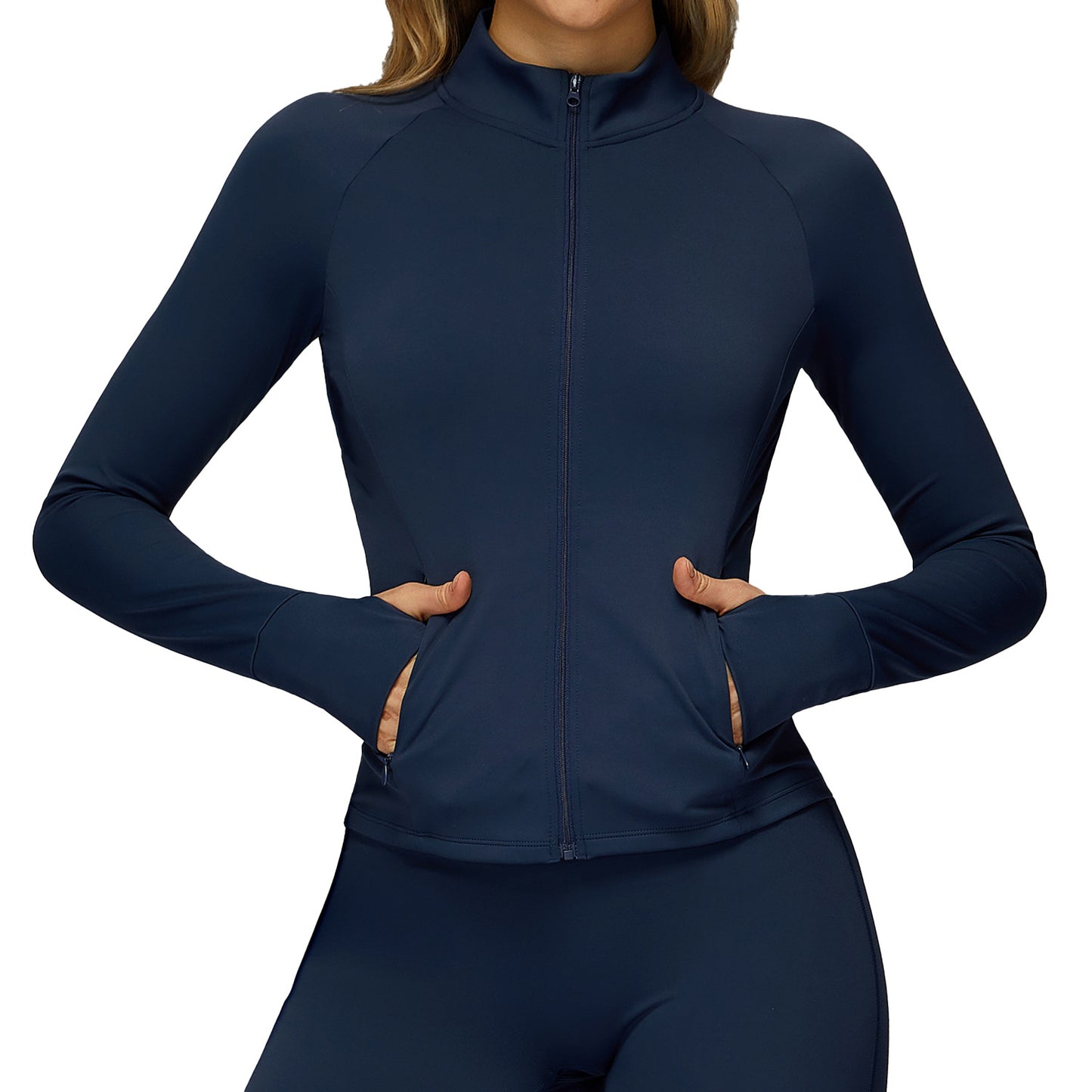 Brushed Yoga Jacket Long-sleeved Zipper Pocket Tight Top