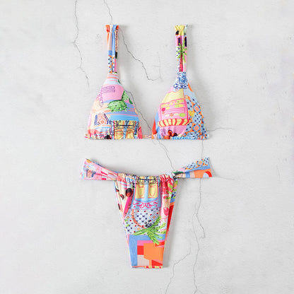 Printed Sexy Split Swimsuit European And American Cross Swimsuit