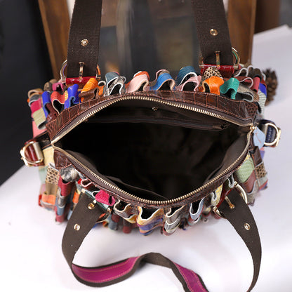 Woven Large-Capacity Cowhide Shoulder Tote Bag For Women