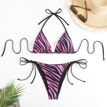 Zebra Print Bikini Triangle Bag Split Swimsuit