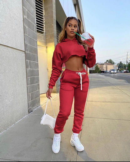 European And American Autumn And Winter New Solid Color Fashion Casual Sweater Ladies Suit