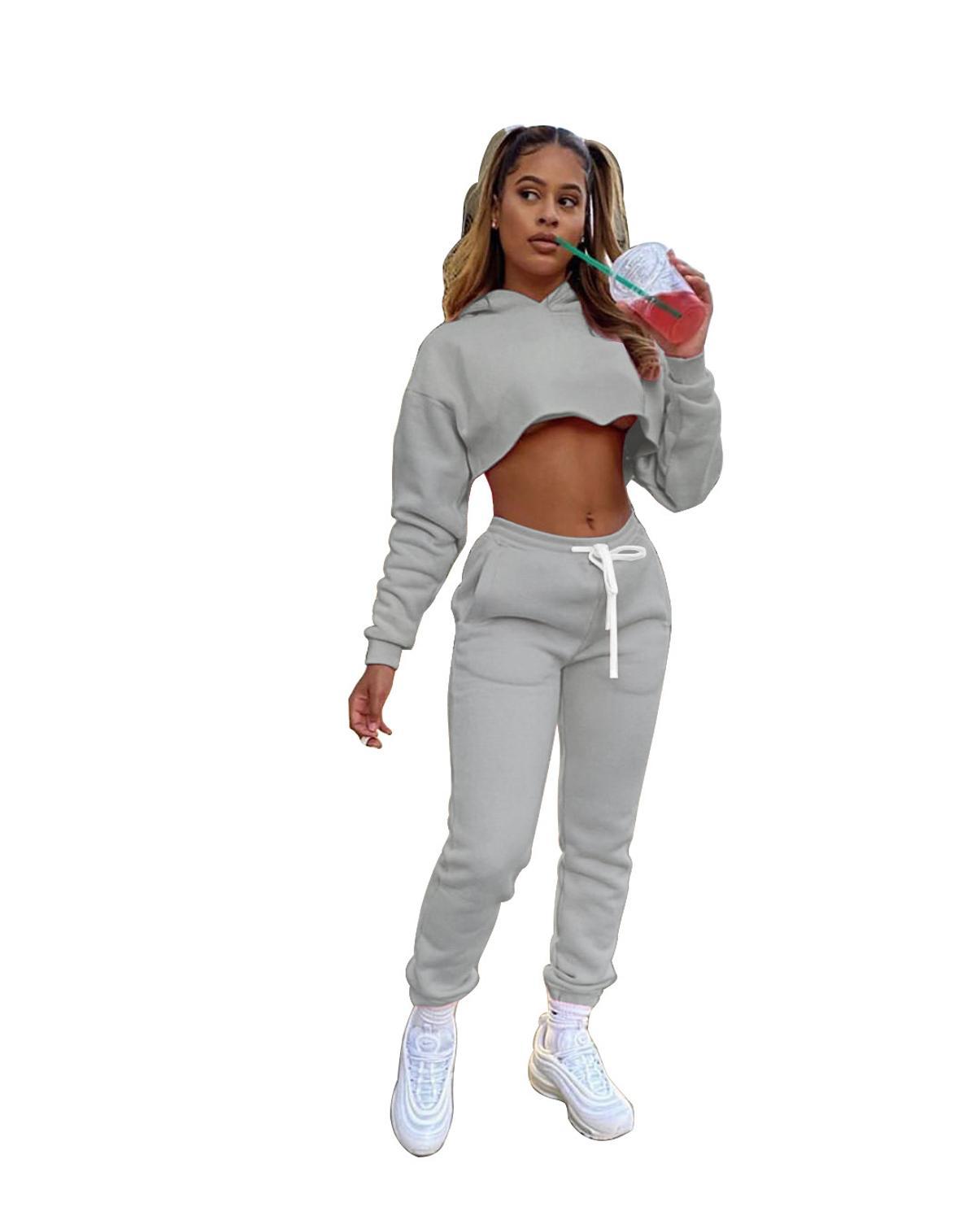European And American Autumn And Winter New Solid Color Fashion Casual Sweater Ladies Suit