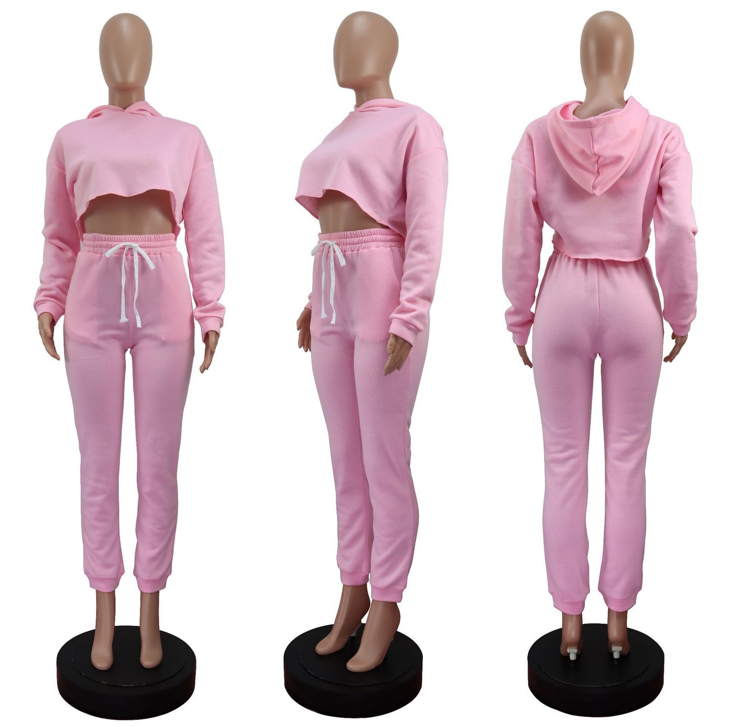 European And American Autumn And Winter New Solid Color Fashion Casual Sweater Ladies Suit