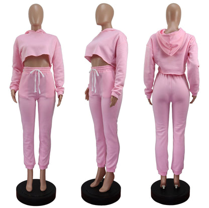 European And American Autumn And Winter New Solid Color Fashion Casual Sweater Ladies Suit