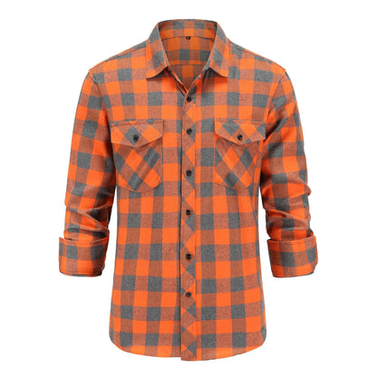 Men's Cotton Frayed Plaid Long Sleeve Coat