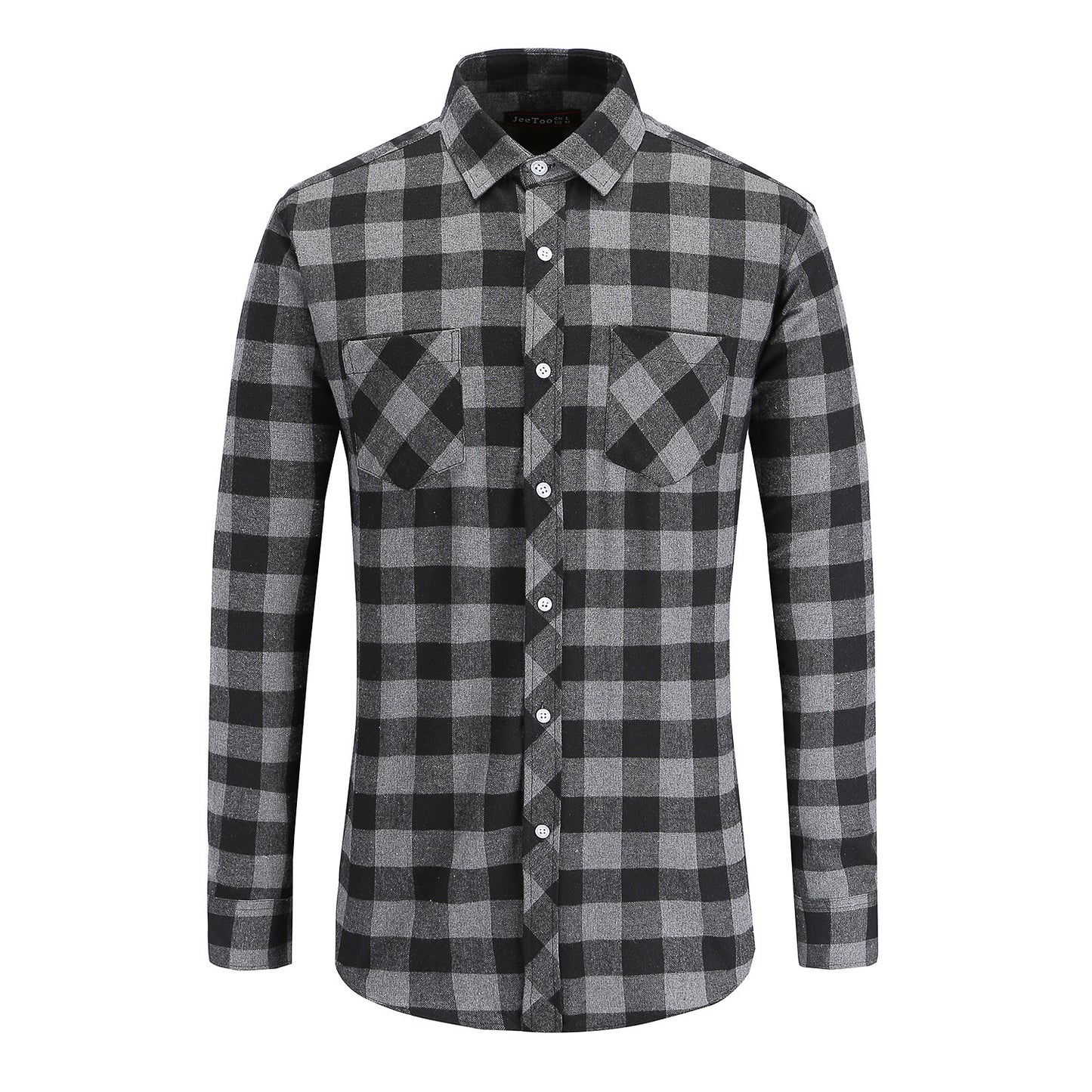 Men's Cotton Frayed Plaid Long Sleeve Coat