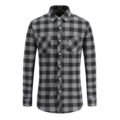 Men's Cotton Frayed Plaid Long Sleeve Coat