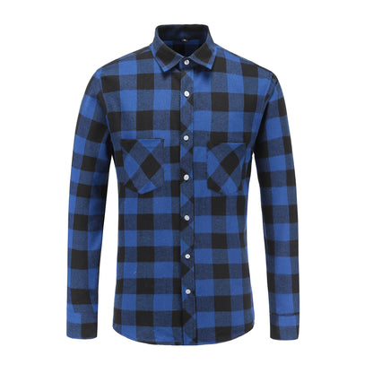 Men's Cotton Frayed Plaid Long Sleeve Coat