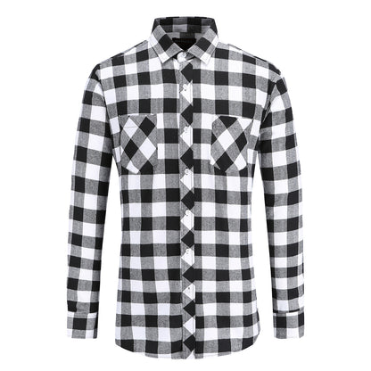 Men's Cotton Frayed Plaid Long Sleeve Coat