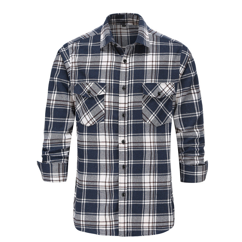 Men's Cotton Frayed Plaid Long Sleeve Coat