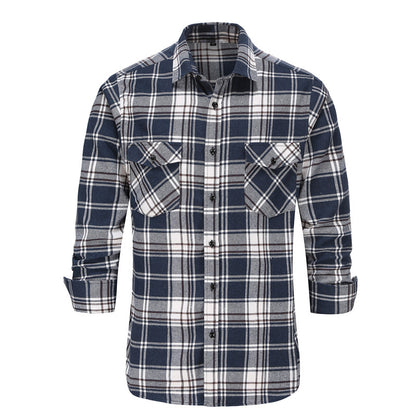 Men's Cotton Frayed Plaid Long Sleeve Coat