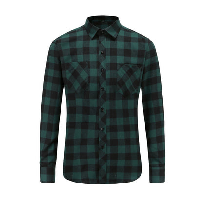 Men's Cotton Frayed Plaid Long Sleeve Coat