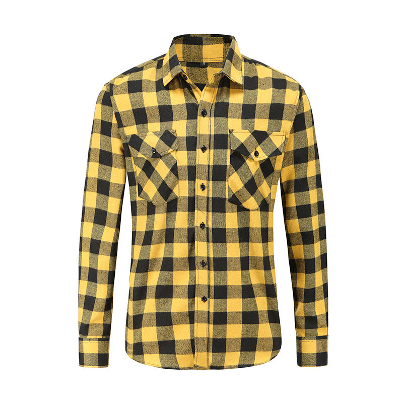 Men's Cotton Frayed Plaid Long Sleeve Coat