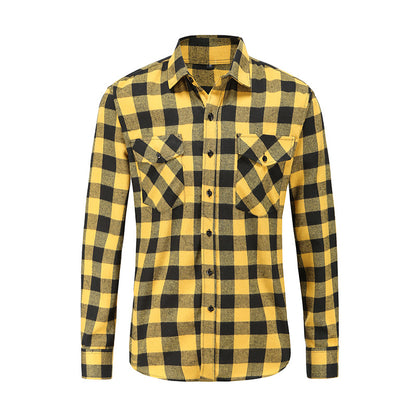 Men's Cotton Frayed Plaid Long Sleeve Coat