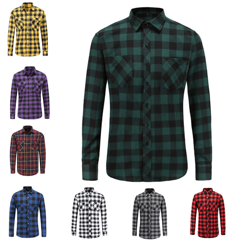 Men's Cotton Frayed Plaid Long Sleeve Coat