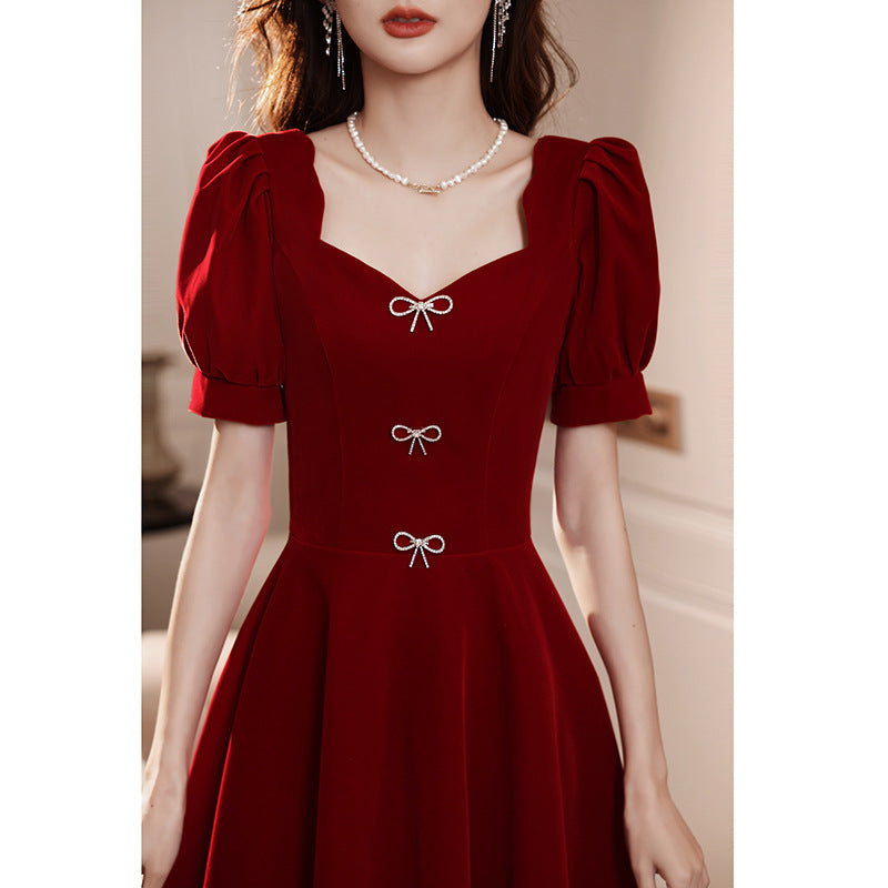 Toast Dress Bride Summer Engagement Dress Dress Wedding Little Girl French Short Sleeves